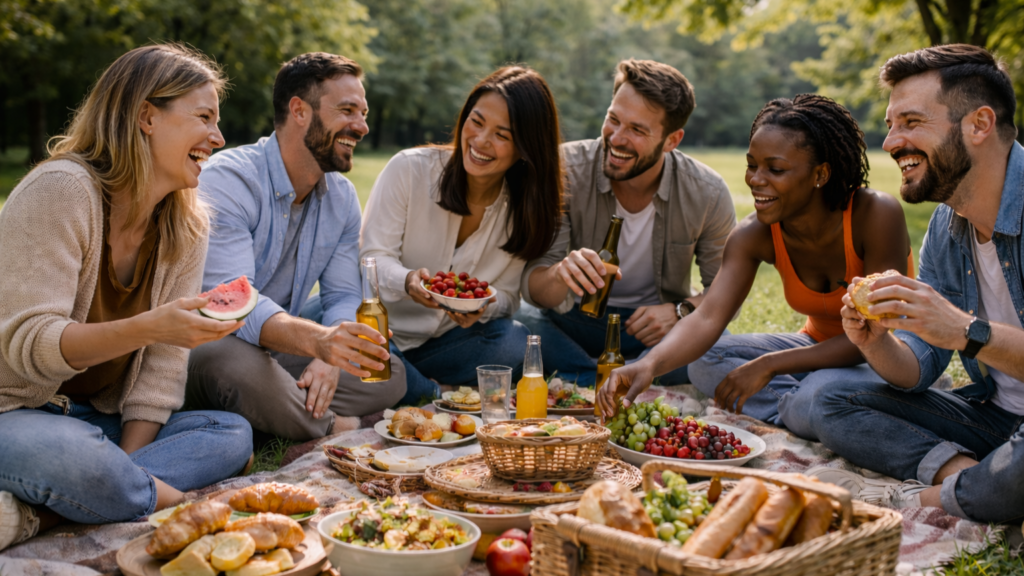 Collègues de travail en train de pique-niquer